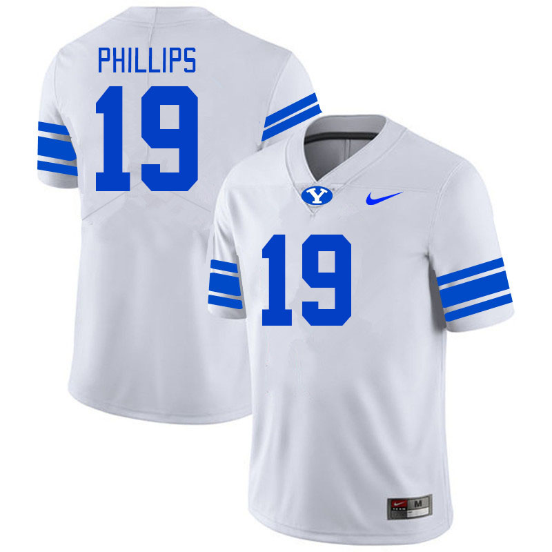 Men #19 Jojo Phillips BYU Cougars College Football Jerseys Stitched Sale-White - Click Image to Close